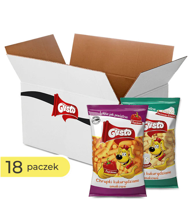 Box Chrupek kukurydzianych GUSTO o smaku paprykowym i śmietanowo - cebulowym 100g