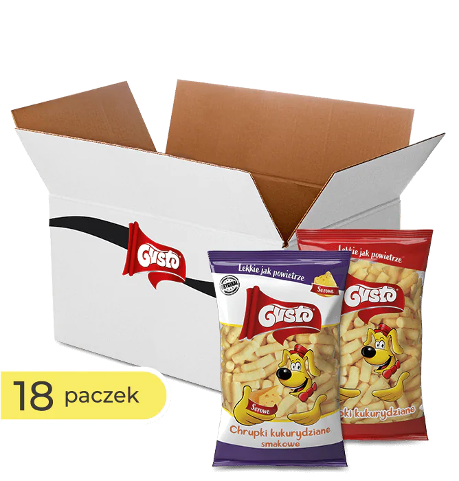 Box Chrupek kukurydzianych GUSTO o smaku serowym 100g i naturalnym 85g