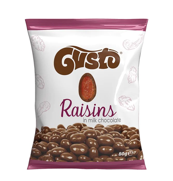 RODZYNKI GUSTO OBLANE MLECZNA-CZEKOLADA W TOREBCE 80G